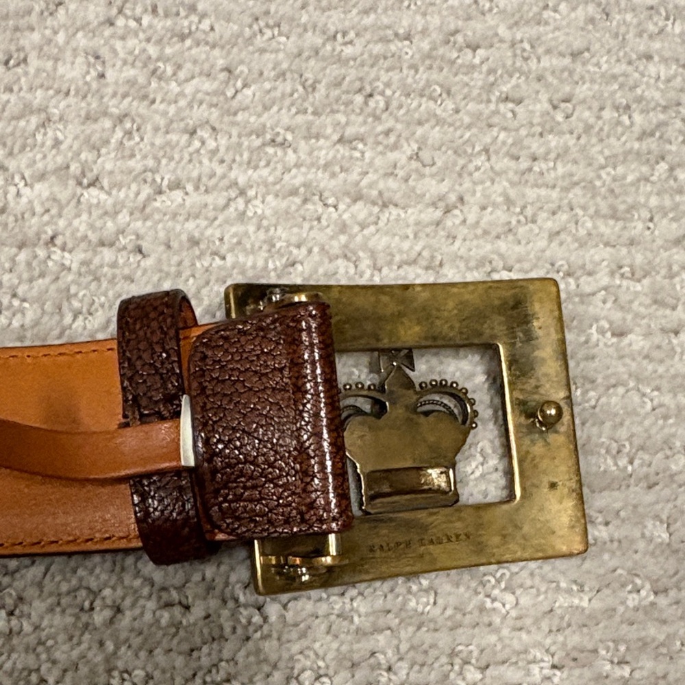 Ralph Lauren Brown Leather Belt with Decorative Gold Crown Buckle - Picture 8 of 8
